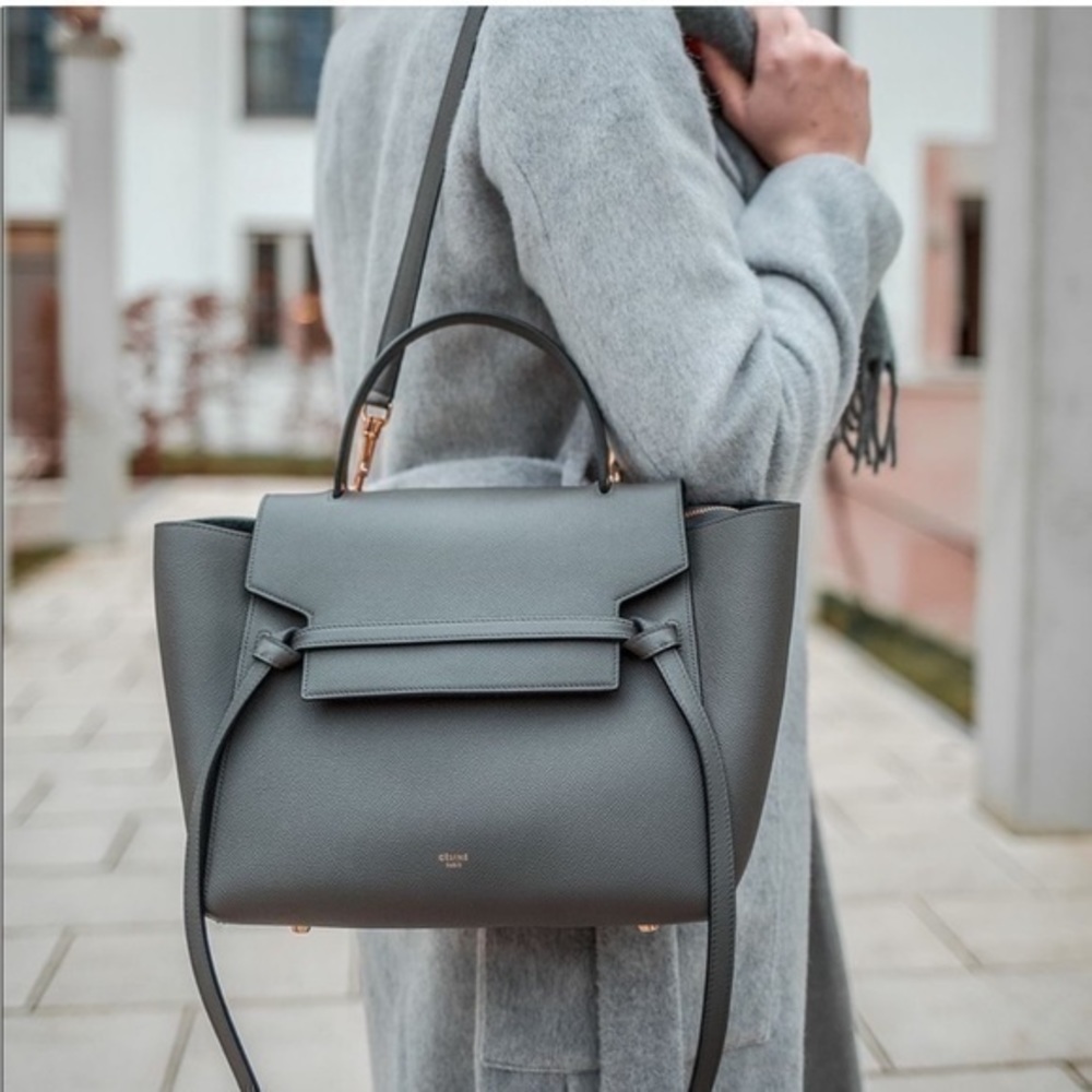 CELINE MINI BELT BAG IN GRAINED CALFSKIN GREY